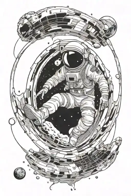 Space With Astronaut going through a portal opening tattoo design idea