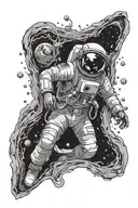 Space With Astronaut going through a portal opening that looks through to an underwater scene tattoo design idea
