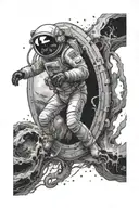 Space With Astronaut going through a portal opening that looks through to an underwater scene tattoo design idea