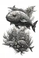 underwater scene that blends into a space theme tattoo design idea