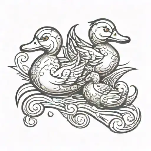 tribal tattoo with rubber ducks in the design tattoo design idea