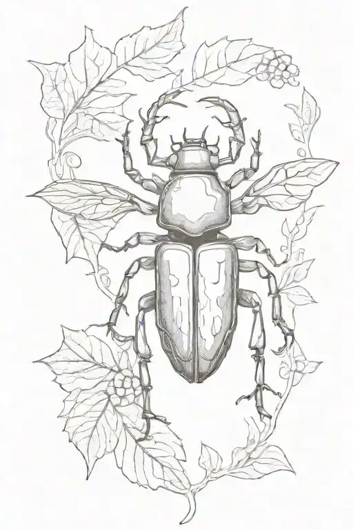 stag beetle on a leaf tattoo design idea
