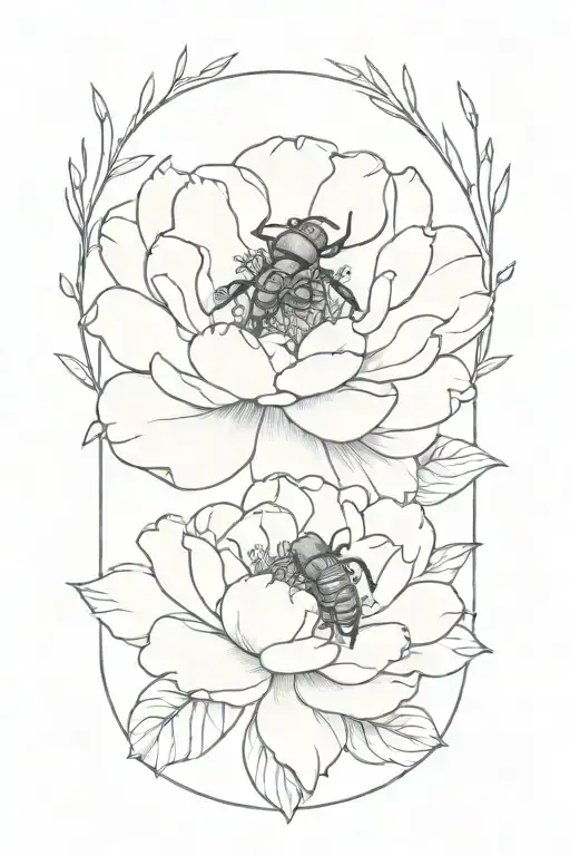peony and stag beetle tattoo design idea