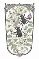 stag beetle with peonies in the background tattoo design idea
