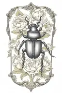 stag beetle with peonies in the background tattoo design idea