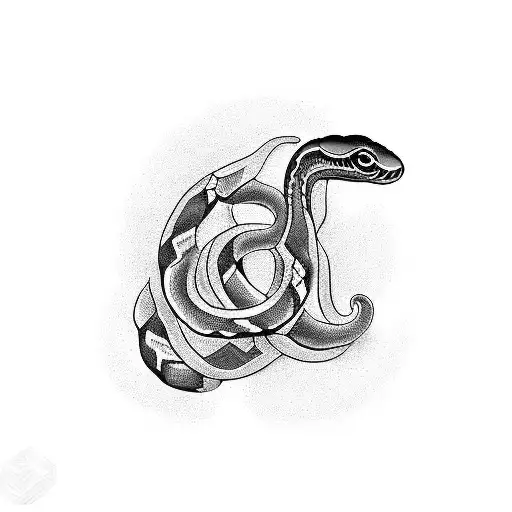 Imagine a blackwork tattoo design that merges the concept of cryptocurrency with the elegance and mysteriousness of snakes. tattoo design idea