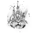 Disney castle with rainbow watercolor splash tattoo design idea