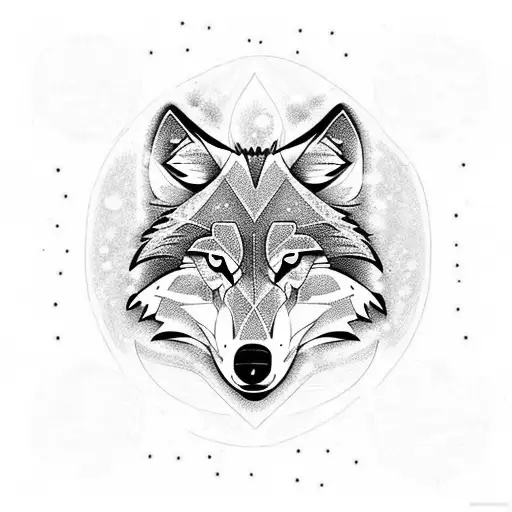 snow, wolf, moon tattoo design idea