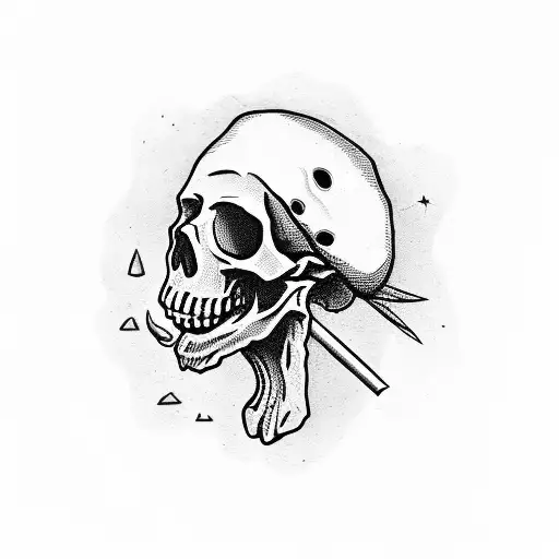 skull with a joint in his mouth and a ragged look and with a cowboy hat on his head  tattoo design idea