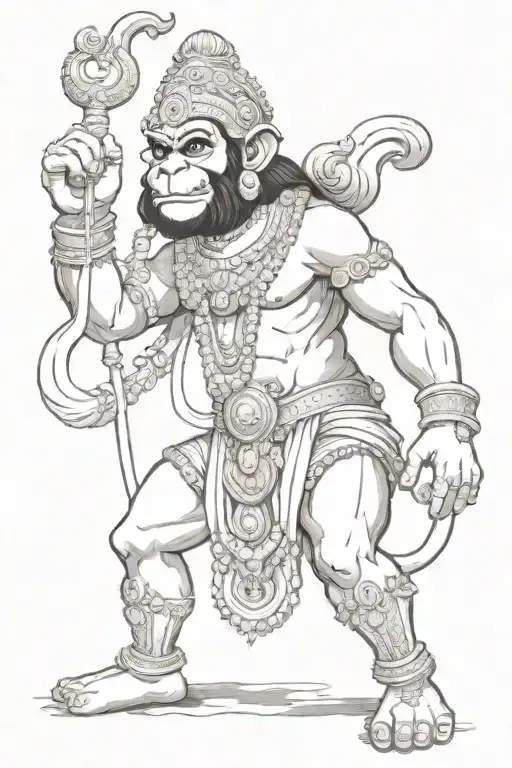 angry hanuman gada tattoo design idea