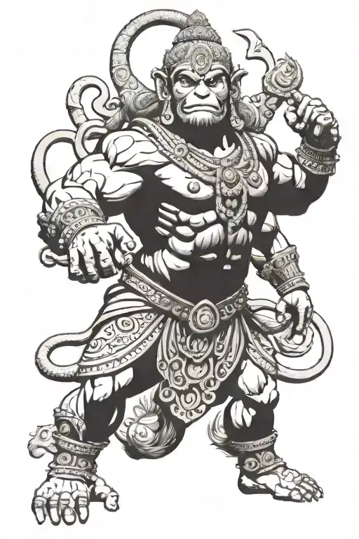 angry hanuman gada tattoo design idea