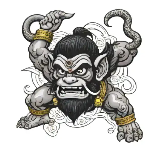 angry hanuman gada tattoo design idea