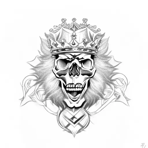 skull with rose with lion with king crown tattoo design idea