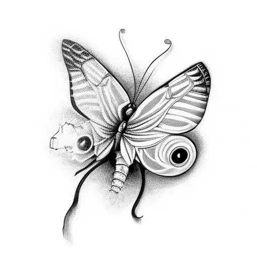 A butterfly emerging from a buffalo horn tattoo design idea