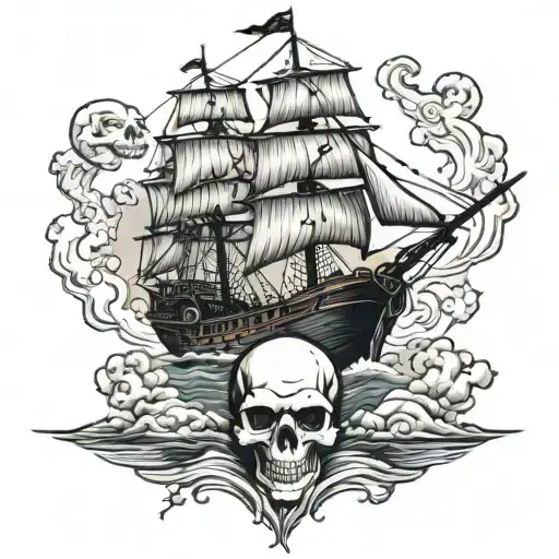 goonies pirate ship skull tattoo design idea