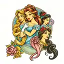disney princesses vertical tattoo design idea