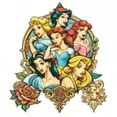 disney princesses vertical tattoo design idea