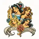 disney princesses vertical tattoo design idea
