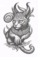 Lucifer cat with horns and fangs looking forward tattoo design idea