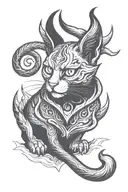 Lucifer cat with horns and fangs looking forward tattoo design idea