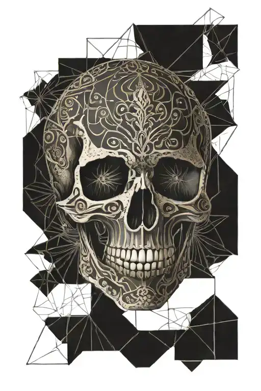 skull soft shading with intricate patterns tattoo design idea