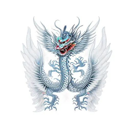 long chinese dragon with wings and feet tattoo design idea