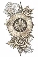 Compass, time, way, memory to add this to an existing rose tattoo on the shoulder tattoo design idea