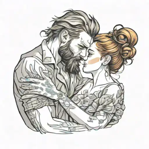 a handsome bearded young man cuddling his young redheaded wife tattoo design idea