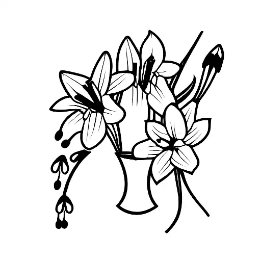 bouquet with daffodils, larkspur, and lily of the valley  tattoo design idea