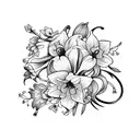 bouquet with daffodils, larkspur, and lily of the valley  tattoo design idea