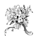 bouquet with daffodils, larkspur, and lily of the valley  tattoo design idea