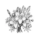 bouquet with daffodils, larkspur, and lily of the valley  tattoo design idea