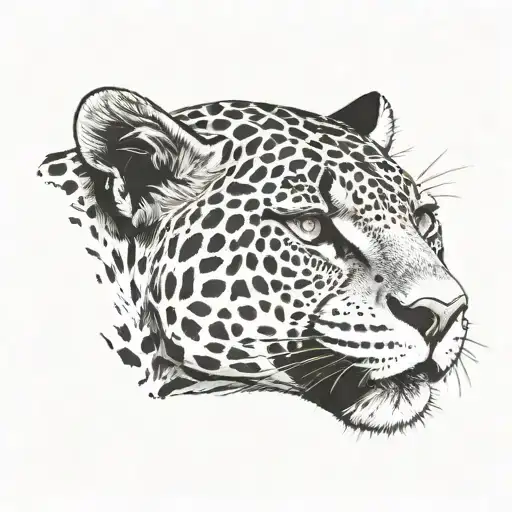 Jaguar with its face looking forward showing its fangs, neck seen from the side with a mark. tattoo design idea