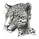 Jaguar with its face looking forward with serenity, neck seen from the side with a highlight tattoo design idea