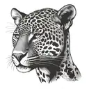 Jaguar with its face looking forward with serenity, neck seen from the side with a highlight tattoo design idea