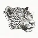 Jaguar with its face looking forward showing its fangs, neck seen from the side with a mark. tattoo design idea