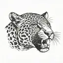 Jaguar with its face looking forward showing its fangs, neck seen from the side with a mark. tattoo design idea