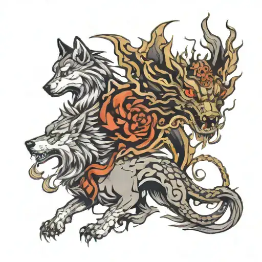 wolf and dragon tattoo design idea