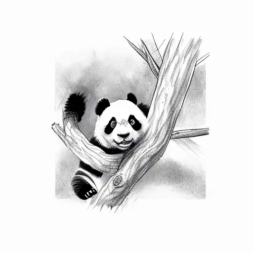 Panda black and white, sleeping in a tree , hanging one paw out , the paw has to be vicious tattoo design idea