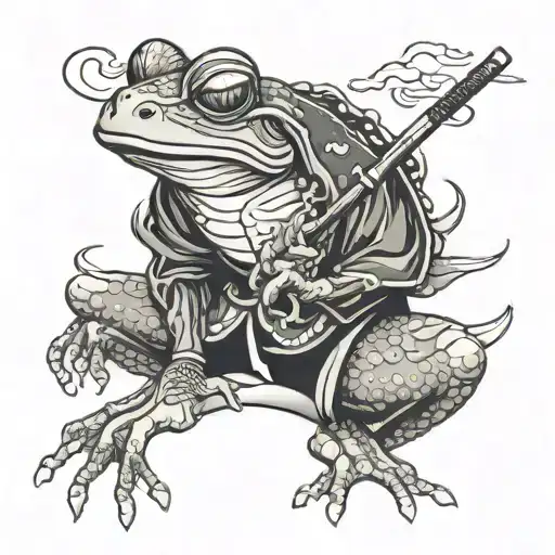 japan samurai frog smoking tattoo design idea