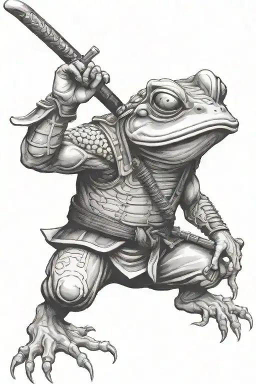 japan samurai frog with weapon representing knowlage tattoo design idea