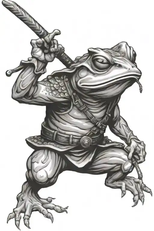 japan samurai frog with weapon representing knowlage tattoo design idea