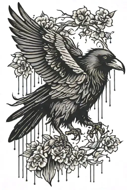 dark black crow in the rain  tattoo design idea