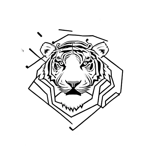 A minimalist design of a Siberian tiger with exercise equipment like dumbbells and resistance bands around it tattoo design idea