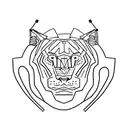 A minimalist design of a Siberian tiger with exercise equipment like dumbbells and resistance bands around it tattoo design idea