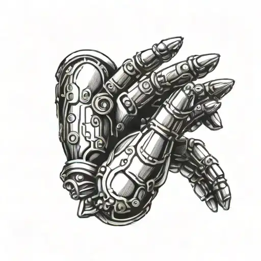 robot praying hands tattoo design idea