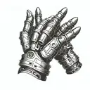robot praying hands tattoo design idea