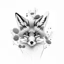 A black and grey portrait of a fox with delicate flower petals falling around it tattoo design idea