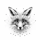 A black and grey portrait of a fox with delicate flower petals falling around it tattoo design idea
