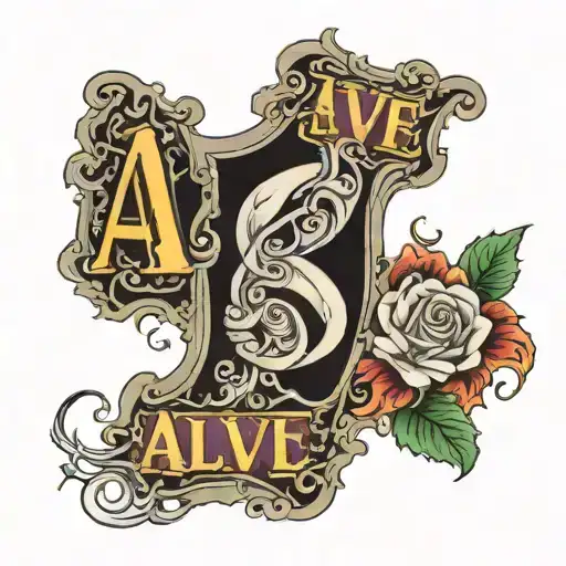 the word 'alive' liquified in a box  tattoo design idea